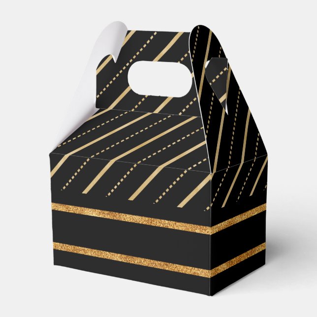 Gold Stripes w/Black Background Favour Box (Front Side)
