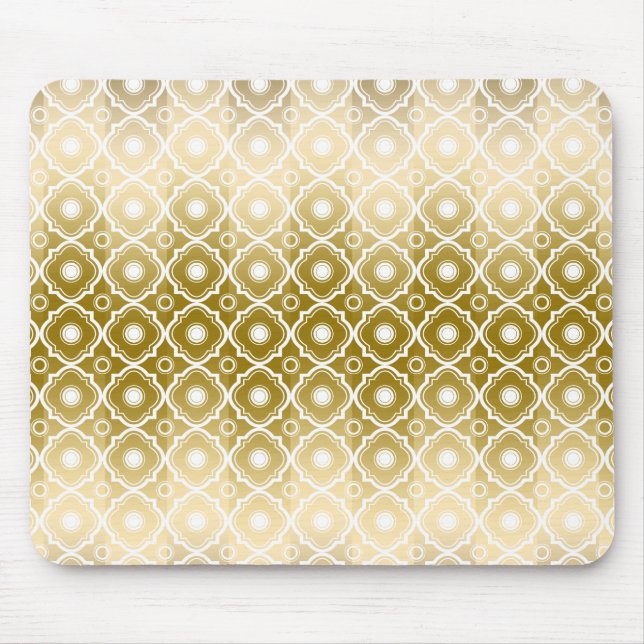 Gold Stripes & White Quatrefoil Geometric Mouse Mat (Front)