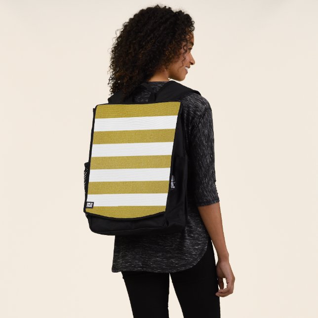Gold Stripes, White Stripes, Striped Pattern Backpack (Worn)