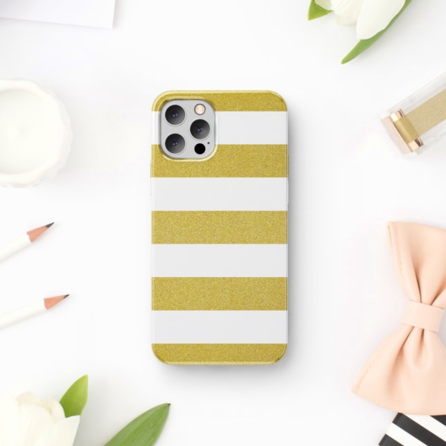 Gold Stripes, White Stripes, Striped Pattern Case-Mate iPhone Case (Creator Uploaded)