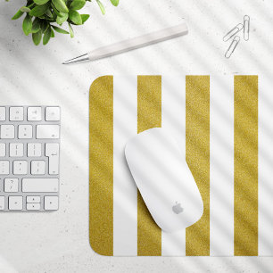 Gold Stripes, White Stripes, Striped Pattern Mouse Mat