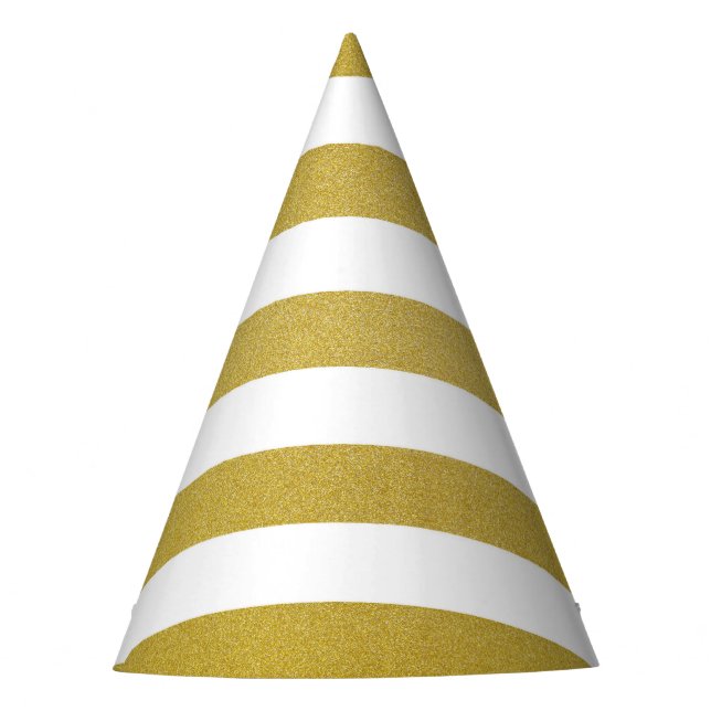 Gold Stripes, White Stripes, Striped Pattern Party Hat (Front)