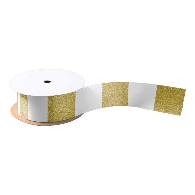 Gold Stripes, White Stripes, Striped Pattern Satin Ribbon (Spool)