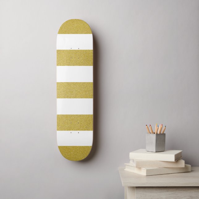 Gold Stripes, White Stripes, Striped Pattern Skateboard (Wall Art)