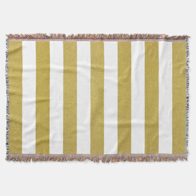 Gold Stripes, White Stripes, Striped Pattern Throw Blanket (Front)