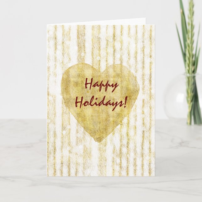 Gold Stripes with Heart Holiday Card (Front)