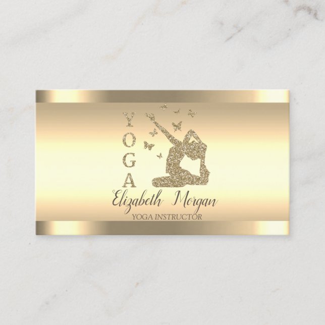 Gold Stripes Yoga Instructor Women Silhouette Business Card (Front)