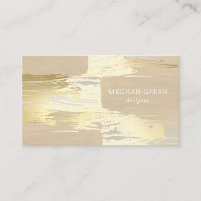 Gold Strokes Abstract Minimalist Business Card (Front)