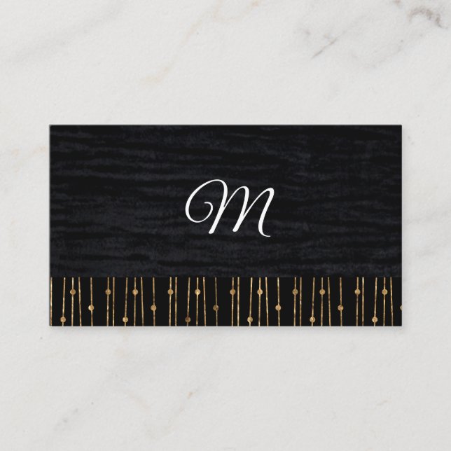 Gold Stylish Pattern | Velvet Black with Monogram Business Card (Front)