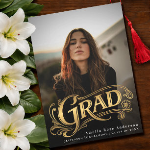 Gold Stylish Vintage Grad Photo Announcement Card