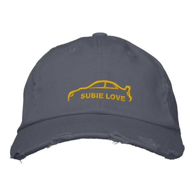 Gold Subie Love Silhouette Stitch Embroidered Hat (Front)