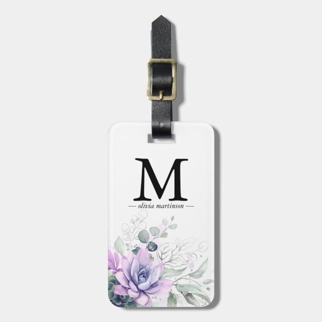 Gold Succulents Greenery Monogram  Luggage Tag (Front Vertical)