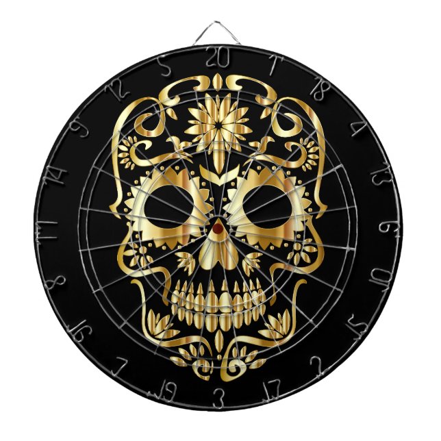 Gold Sugar Skull Dartboard (Front)