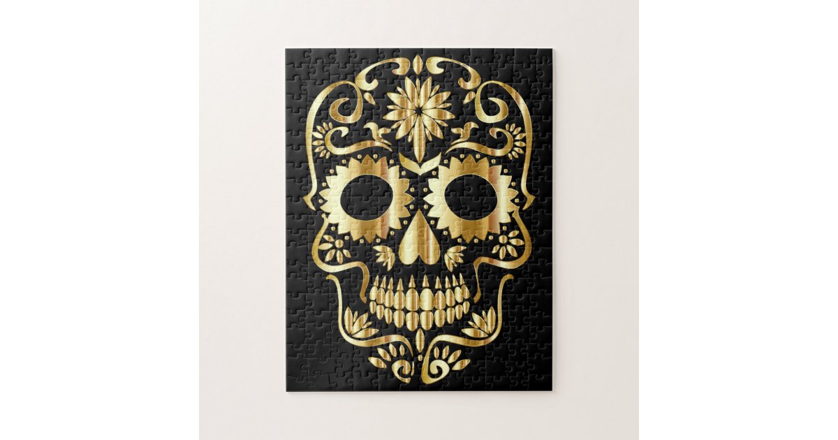 Gold Sugar Skull Puzzle Zazzle