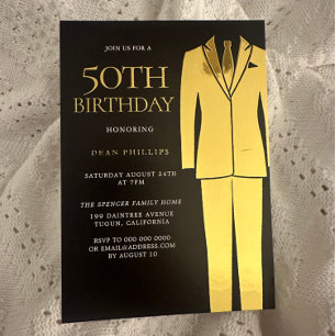 Gold Suit Tie Black Mens 50th Birthday Party Real