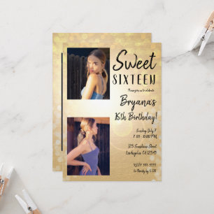 Gold Summer Lights Sweet 16 Birthday Party Photo  Invitation