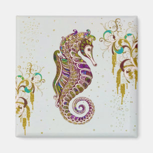 Gold Summer Rainbow Seahorse Glitter Magnet