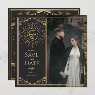 Gold Sun and Moon Tarot Card Photo Save the Date