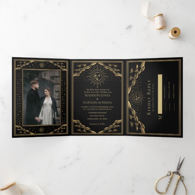 Gold Sun and Moon Tarot Card Wedding (Inside)