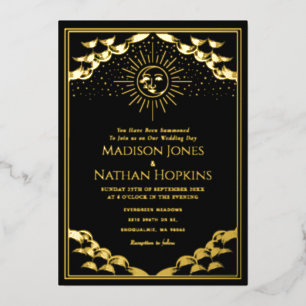 Gold Sun and Moon Tarot Card Wedding Invitation