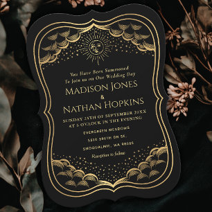 Gold Sun and Moon Tarot Card Wedding Invitation