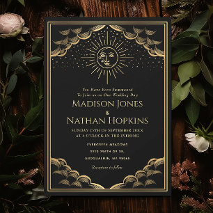 Gold Sun and Moon Tarot Card Wedding Invitation