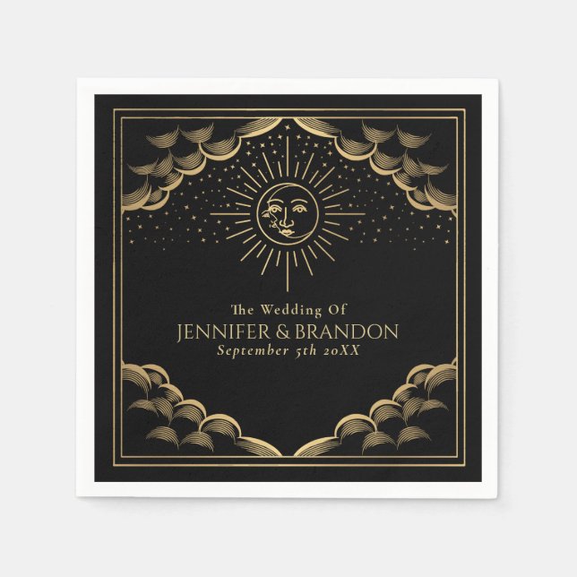 Gold Sun and Moon Tarot Card Wedding  Napkin (Front)
