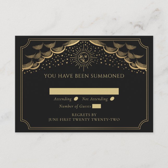 Gold Sun and Moon Tarot Card Wedding RSVP (Front)