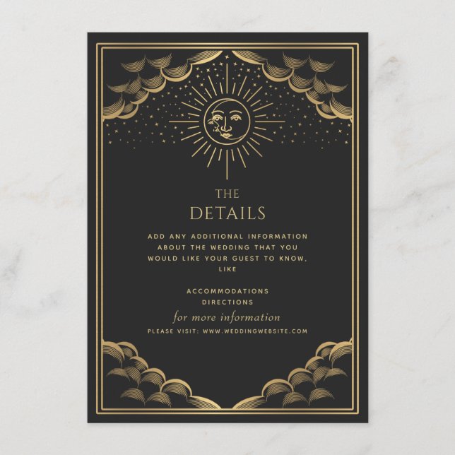 Gold Sun and Moon Tarot Wedding Details Enclosure Card (Front)