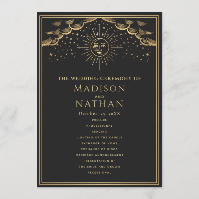 Gold Sun and Moon Tarot Wedding Programme (Front)