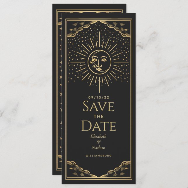 Gold Sun and MoonTarot Card Save the Date (Front/Back)