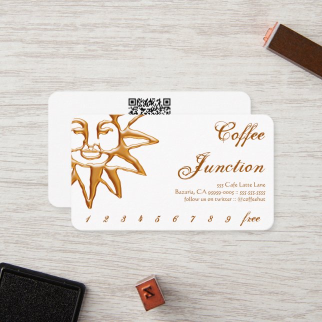 Gold Sun Coffee Drink Punch / Loyalty Card (Front/Back In Situ)