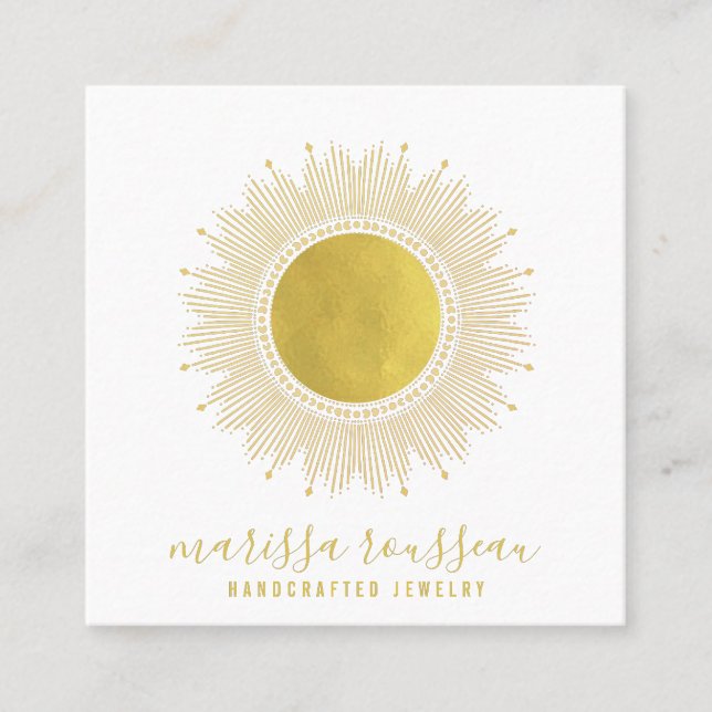 Gold Sun Faux Foil Mandala Jewellery Designer  Square Business Card (Front)