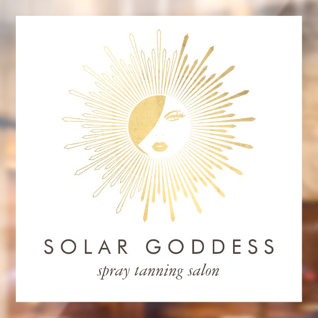 Gold Sun Goddess Girl Logo Spray Tanning Salon Window Cling (Sheet 2)