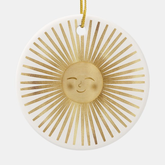 Gold Sun Happy Sunshine Ceramic Tree Decoration (Front)