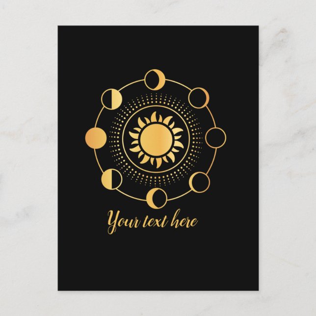 Gold Sun & Moon Phases Customisable Postcard (Front)
