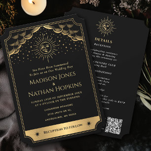 Gold Sun Moon Tarot Wedding QR Code Invitation