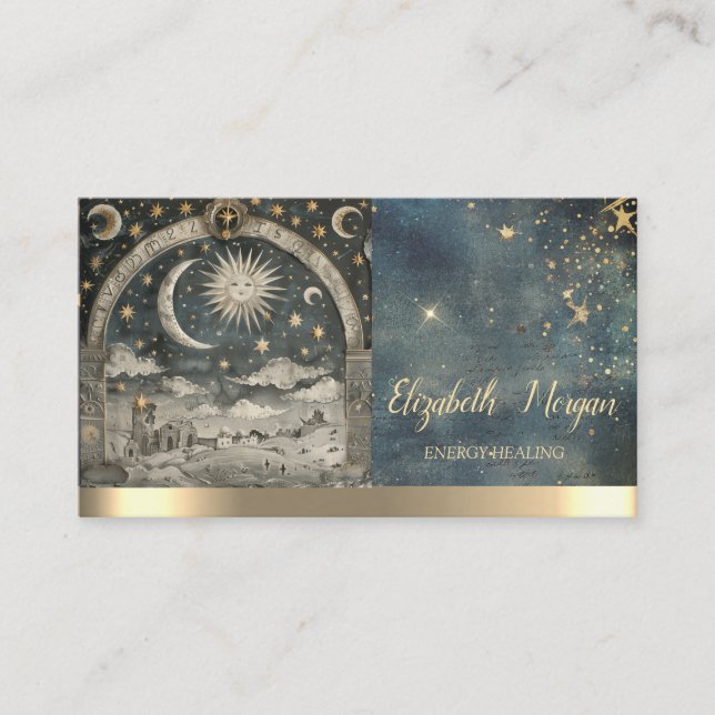 Gold Sun Watercolor Energy Healing Business Card (Front)