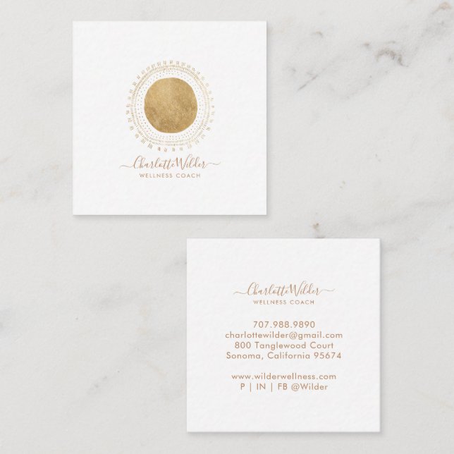 Gold Sun Wellness Coach Square Business Card (Front/Back)