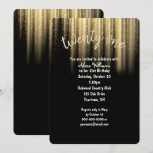 gold sunbeam glitter 21st birthday invitation