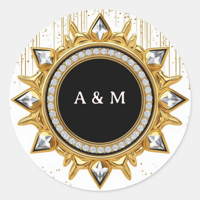 Gold Sunburst Frame With Diamond Border Classic Round Sticker (Front)