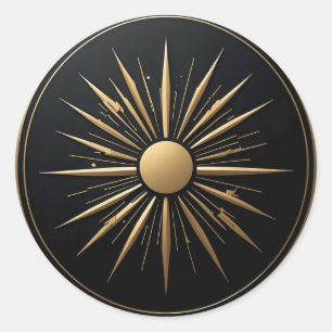 Gold Sunburst Line Art Black Sticker