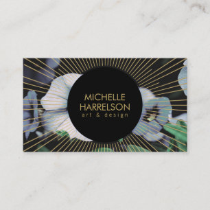 Gold Sunburst on White Flowers Business Card