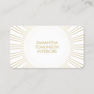 Gold Sunburst on White II Interior Designer Business Card