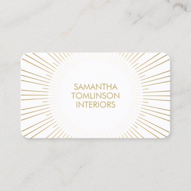 Gold Sunburst on White II Interior Designer Business Card (Front)