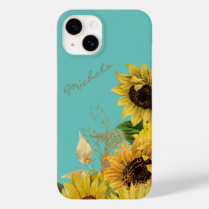 Gold Sunflower Bouquet on Sky Blue Case-Mate iPhone 14 Case