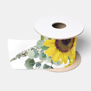 Gold Sunflower Eucalpytus Greenery Satin Ribbon
