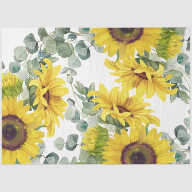 Gold Sunflower Eucalpytus Greenery Tissue Paper (Front)