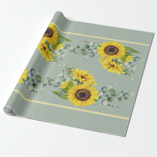 Gold Sunflower Eucalpytus Greenery Wrapping Paper