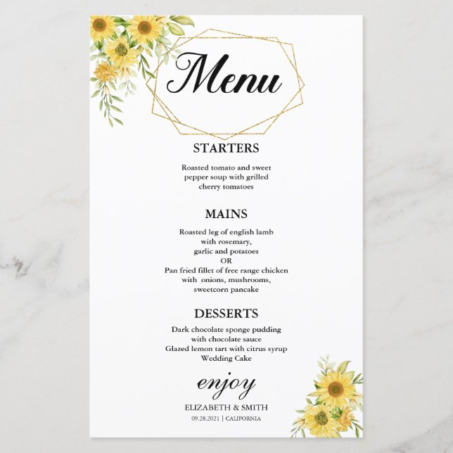 Gold Sunflower Geometric Rustic Elegant Wedding (Front)